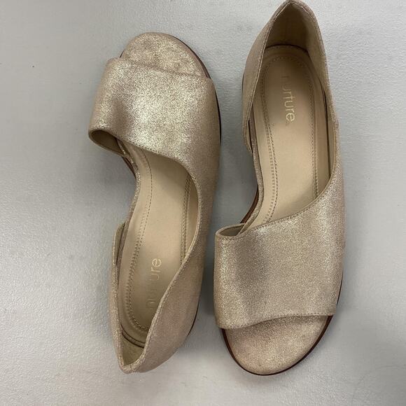 Nurture Shoes Womens 8 Gold Metallic Leather D'Orsay Peep Toe Flats PEYT Glam - Picture 13 of 14